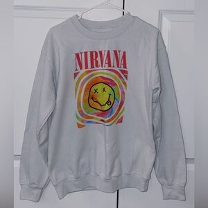 white & colorful nirvana sweatshirt, size small.
